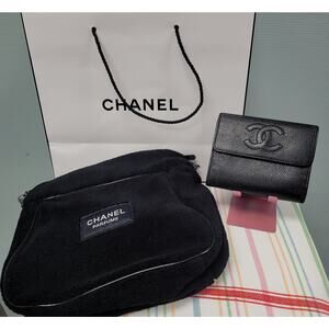 Chanel Vintage Caviar Leather Wallet w/ COA & Chanel Parfums CrossBody
